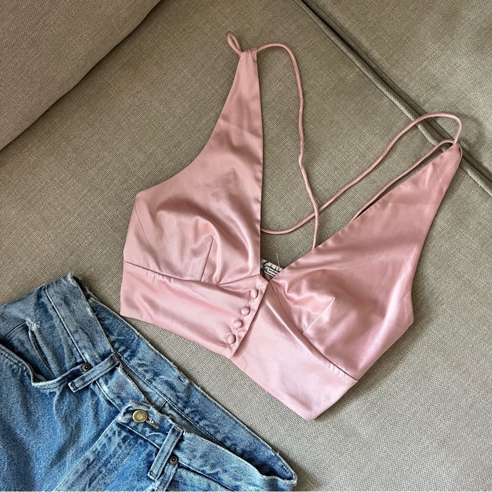 Pink strappy satin vest top by Free People